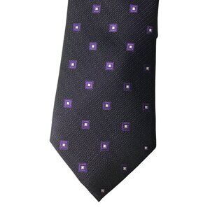 Calvin Klein Slim Silk Neck Tie Black Purple Silver 61 X 2.5  Retro Street Club